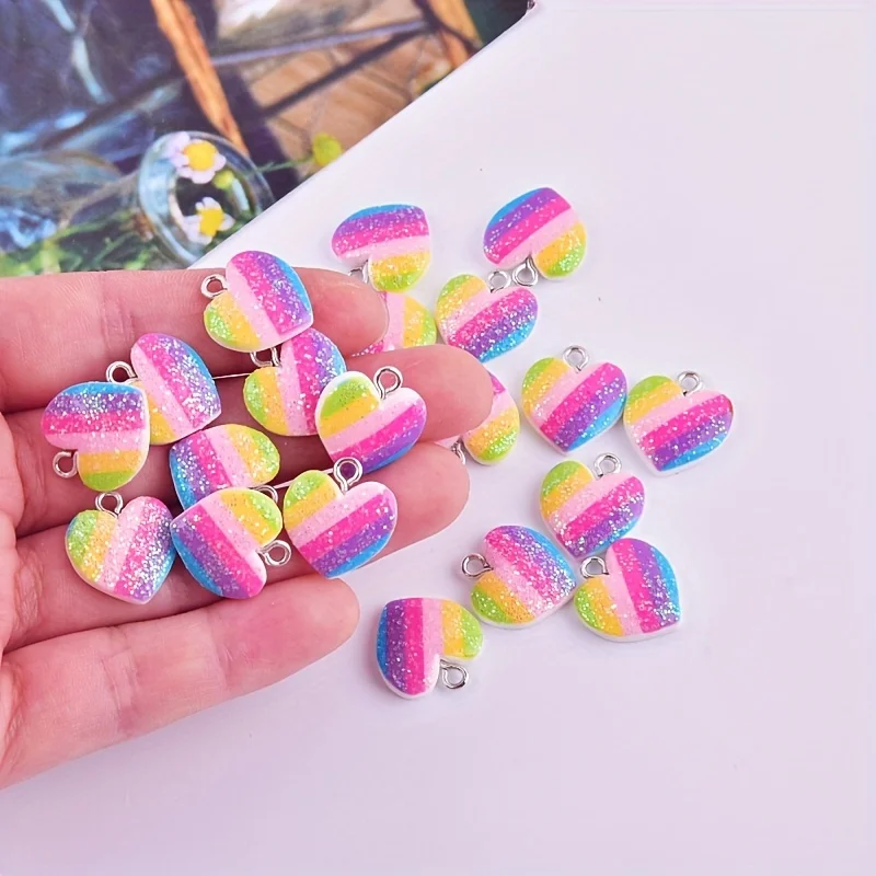 Resin Art For Sale - 10 Stück bunte Herz-Harz-Anhänger, niedliche gemischte