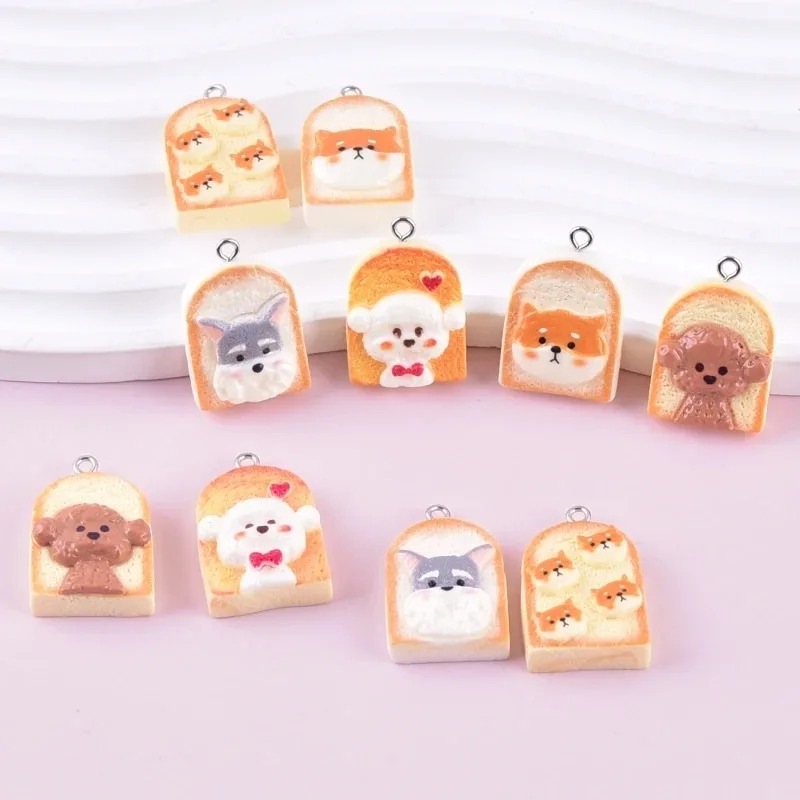 Resin Art Things - 10 Stück niedliche Toast-Hund-Harzanhänger, Cartoon-Tier-Charms, DIY-Bastelbedarf