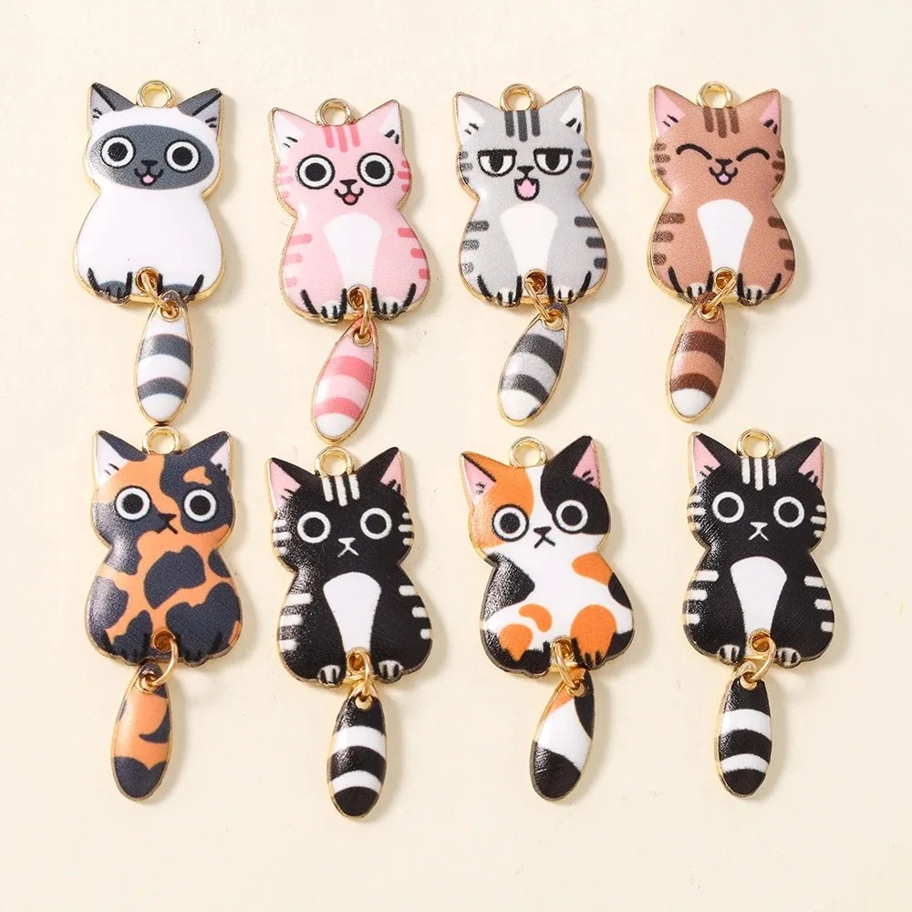 Resin Art For Sale - 10 Stück 16×39mm niedliche Cartoon-Katzen-Harzanhänger, schöne