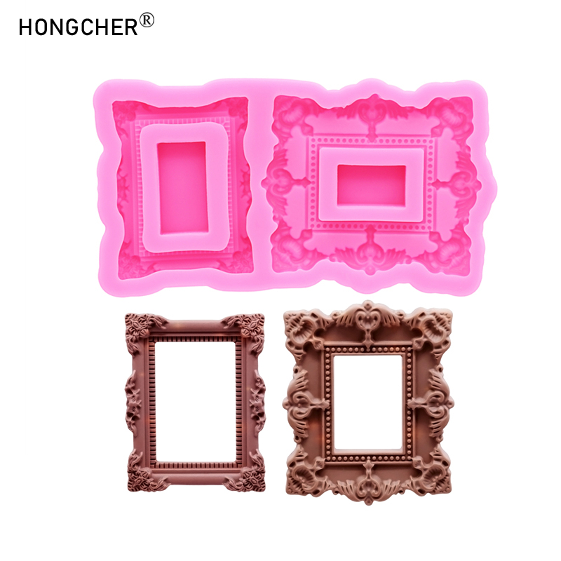 Resin Art Mould - Europäische geprägte kleine Fotorahmen-Skulptur-Schokoladenkuchen-Dessert-Dekorations-Silikonform DIY Harz-Fotorahmen-Tropfformen