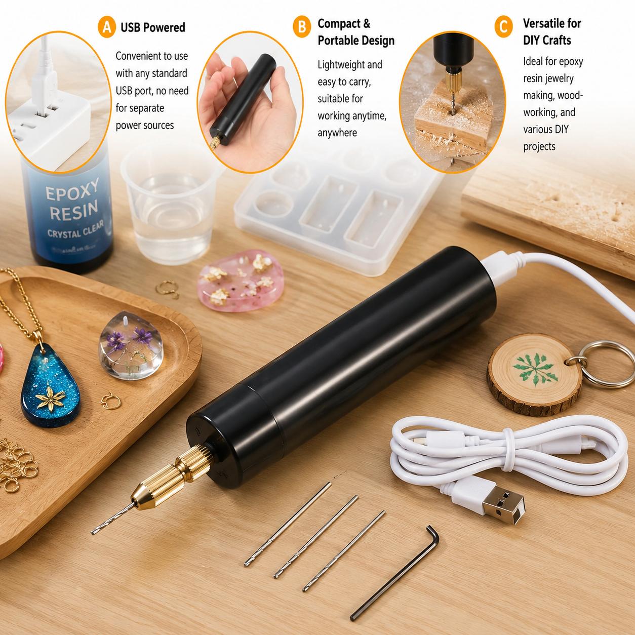 Mini-Elektrobohrer USB-betrieb – Resin Art A Keychain Bewertung und Preis